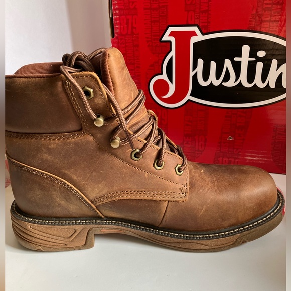 Justin Cowhide Work Boots, Men’s 9EE, Leather, Comp Safety Toe, Brown, NWT - Picture 6 of 12